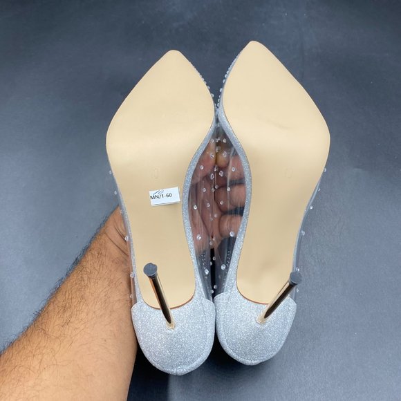 💖FSJ, POINTED TOE STILETTO HEELS, "GLASS SLIPPERS" , rhinestone studded, sz. 10 - Picture 10 of 10